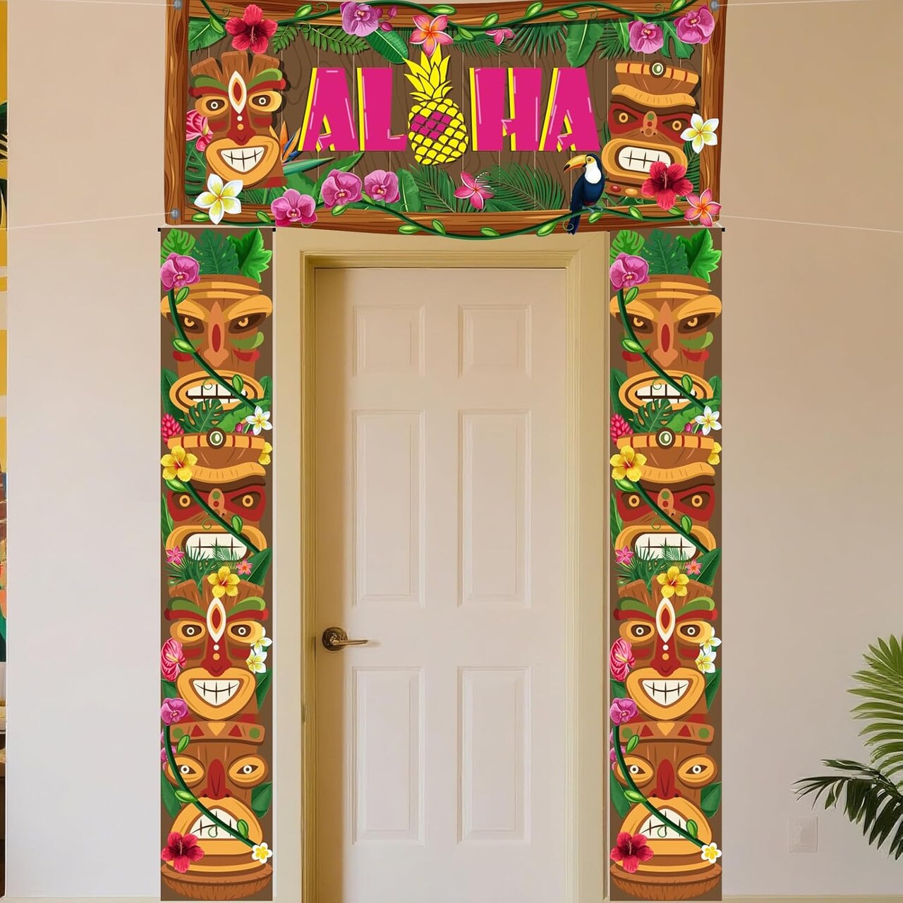 3 Pcs Hawaiian Luau Party Tiki Totem Door Banner Decoration Supplies Party Decorations